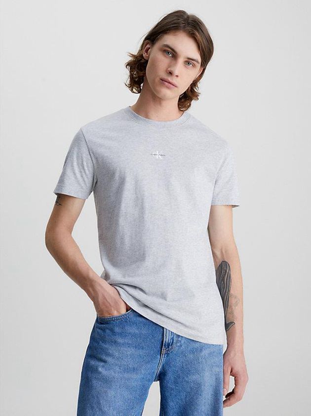 Calvin Klein USA Organic Cotton Monogram Mens T-Shirt Grey 6472530-ZX